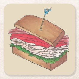 ターキークラブサンドイッチレストランダイナーグルメ食品 スクエアペーパーコースター