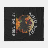 ターキークールクアットザテーブルレトロ感謝祭Fal フリースブランケット (正面(横))