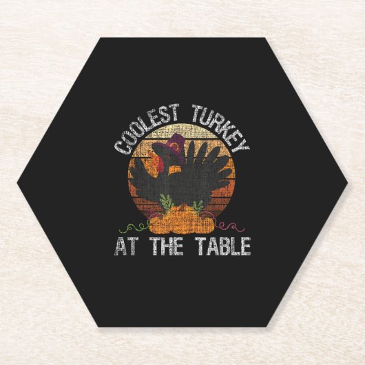 ターキークールクアットザテーブルレトロ感謝祭Fal ペーパーコースター (正面)