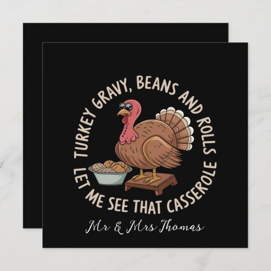 ターキーグレイビー、ビーンズ&ロールカセロール 招待状 (正面/裏面)