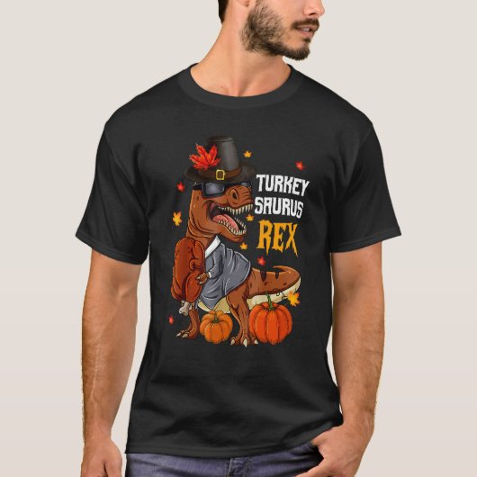 ターキーサウルスレックスピルグリムレックス秋の気配感謝祭 Tシャツ (正面)