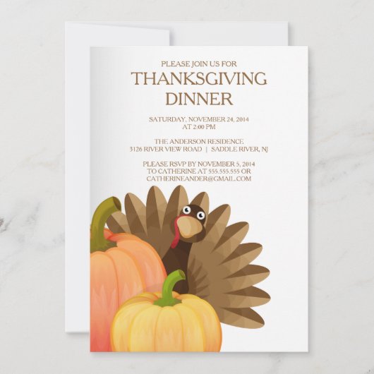 ターキーサンクスギビングディナーパーティの招待状 招待状 (正面)