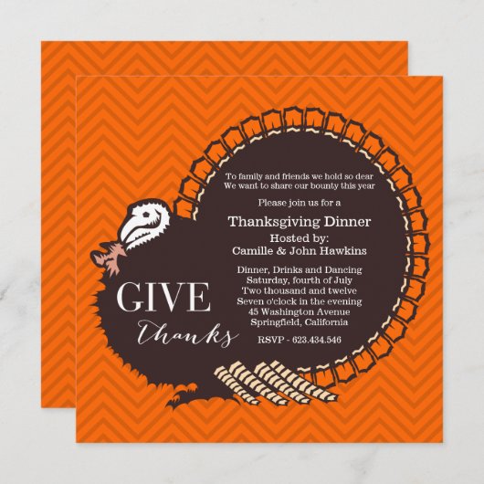 ターキーサンクスギビングディナーパーティの招待状 招待状 (正面/裏面)