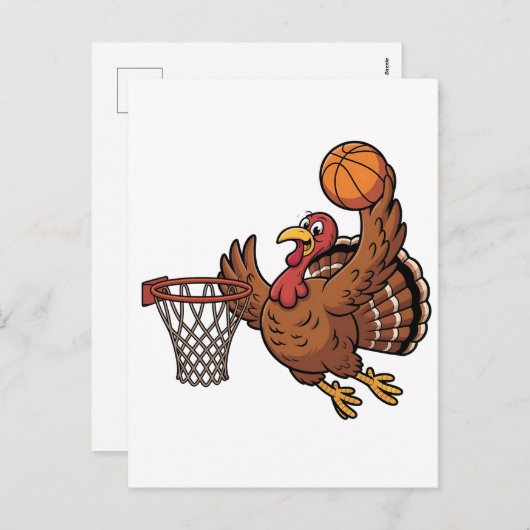 ターキーダンキングバスケットボールスポーツサンクスギビング愛好家 シーズンポストカード (正面/裏面)