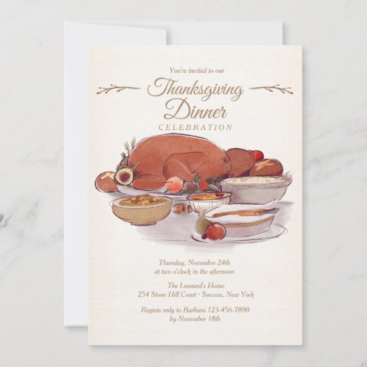 ターキーディナーインウォーター色招待状 招待状 (正面)