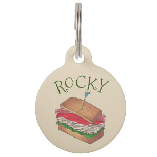 ターキーパーソナライズされたクラブサンドイッチフードグルメドッグ ペット ネームタグ