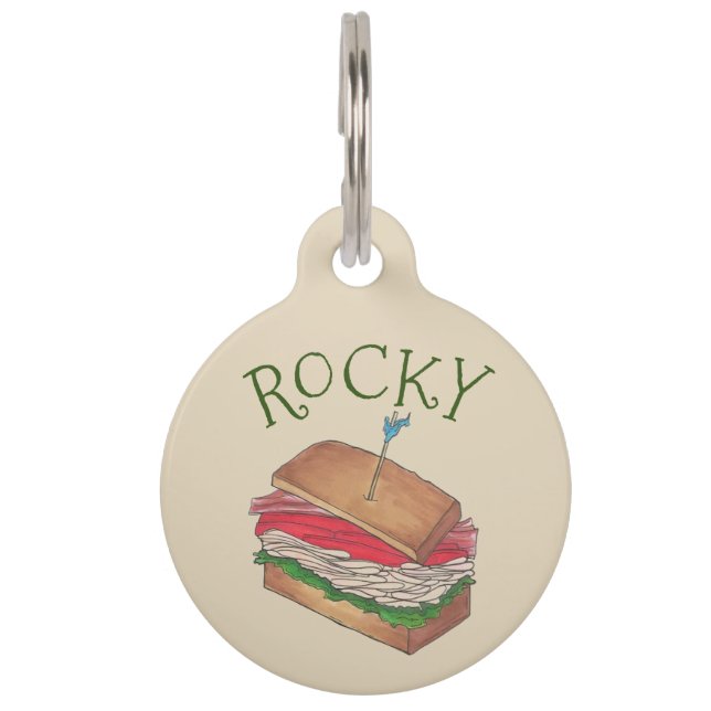 ターキーパーソナライズされたクラブサンドイッチフードグルメドッグ ペット　ネームタグ (正面)