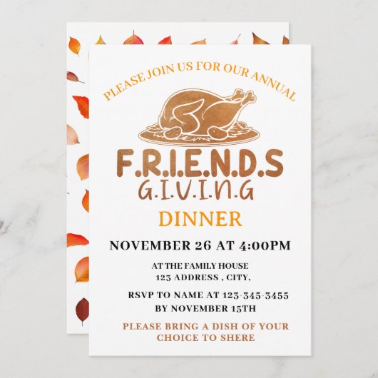 ターキーフレンドサンドディナーパーティの招待状 招待状 (正面/裏面)