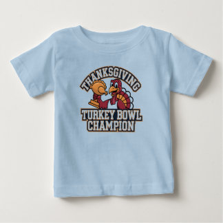 ターキーボウルチャンピオン ゲームデイ フード フットボール 楽しみ ベビーTシャツ