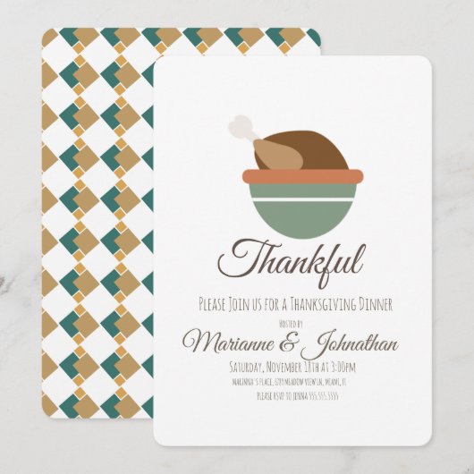 ターキーボウル感謝祭家族ディナー 招待状 (正面/裏面)