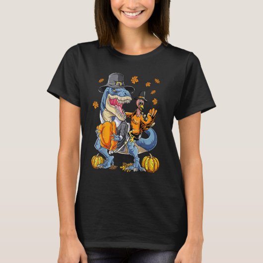 ターキーライディング恐竜レックス感謝祭B Tシャツ (正面)