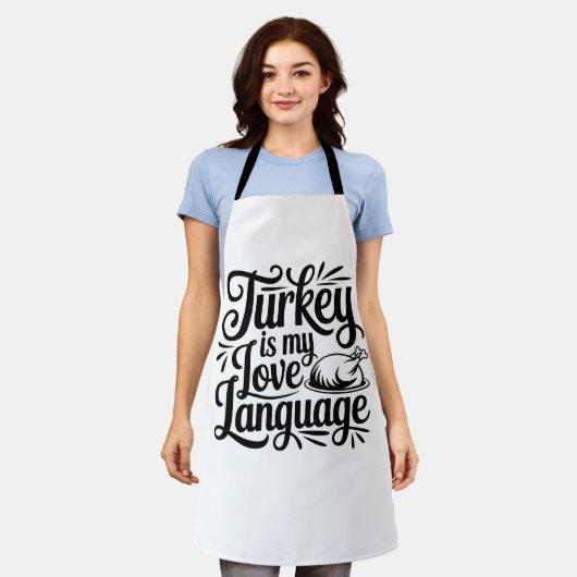 ターキーラバーサンクスギビンググルメミーム エプロン (着用した状態)