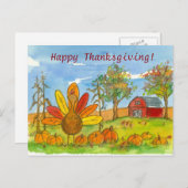 ターキーレッドバーンパンプキンパッチハッピーサンクスギビング シーズンポストカード (正面/裏面)