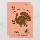 ターキー予測できなフェスティバル感謝祭ディナー 招待状 (正面/裏面)