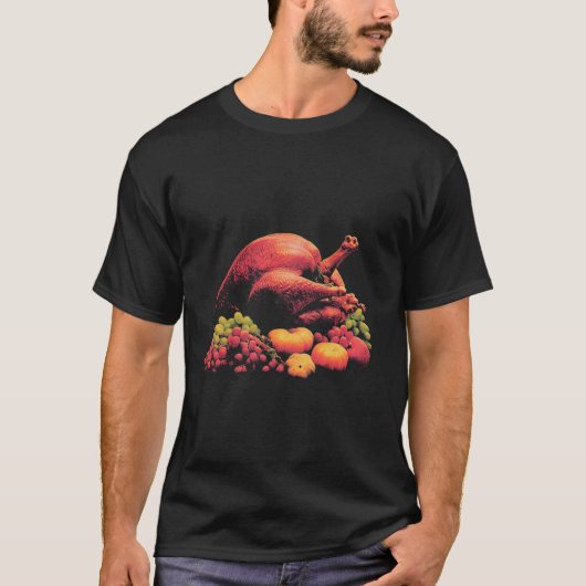 ターキー柄のサンクスギビングデザイン Tシャツ (正面)