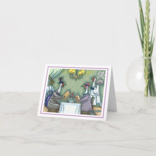 ターキー素晴らしダイニング、感謝祭の鳥のユーモア空白の カード (正面)