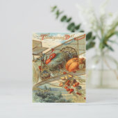 ターキー飛んでいる飛行機カボチャのリンゴ梨コーン ポストカード (スタンド正面)