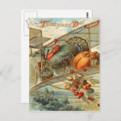 ターキー飛んでいる飛行機カボチャのリンゴ梨コーン ポストカード (正面/裏面)