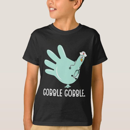 ターキー スクラブ ラバーグローブ 看護師 秋 看護 感謝祭 Tシャツ (正面)