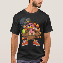 ターキー+テニス+感謝祭 テニスプレーヤー 感謝祭 Tシャツ
