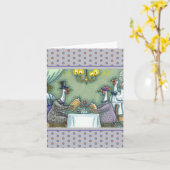 ターキー ファイン ダイニング、感謝祭の鳥ユーモア 白紙 カード (黄色い花)