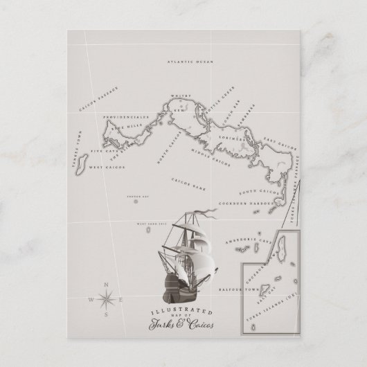 タークス・カイコスの地図 ポストカード (正面)