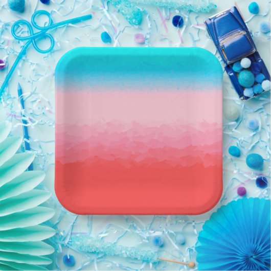 タークス・カイコスブルー・コーラルグラデーション ペーパープレート (パーティー)