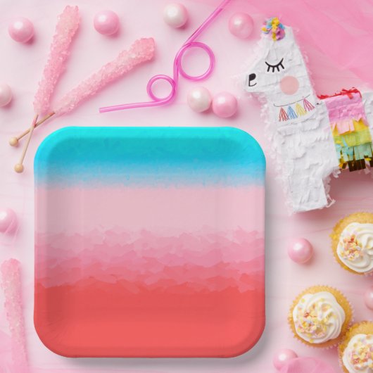 タークス・カイコスブルー・コーラルグラデーション ペーパープレート (パーティー)