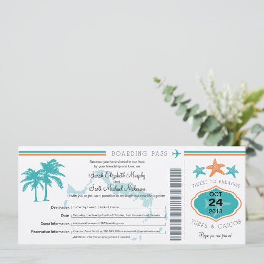 タークス&カイコス日付ボーディングパスを保存 セーブザデート (スタンド正面)