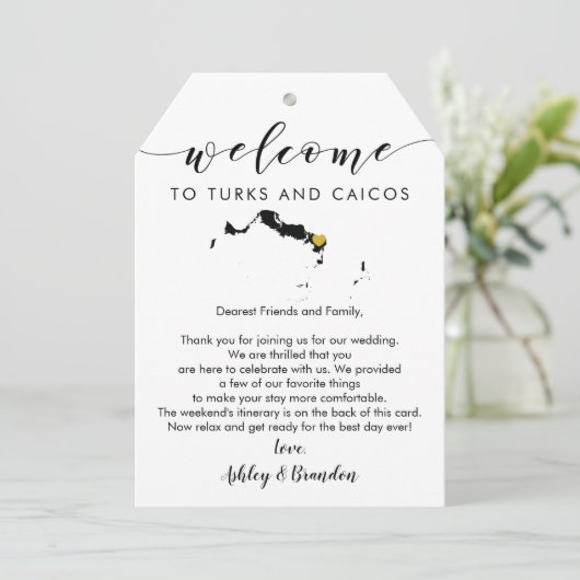 タークス&カイコス結婚ズの歓迎ラベルと旅程 (スタンド正面)