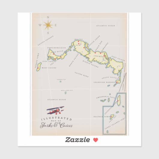 タークス・カイコス諸島のイラスト地図 シール (シート)