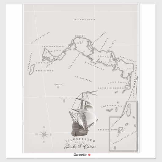 タークス・カイコス諸島の地図 シール (シート)