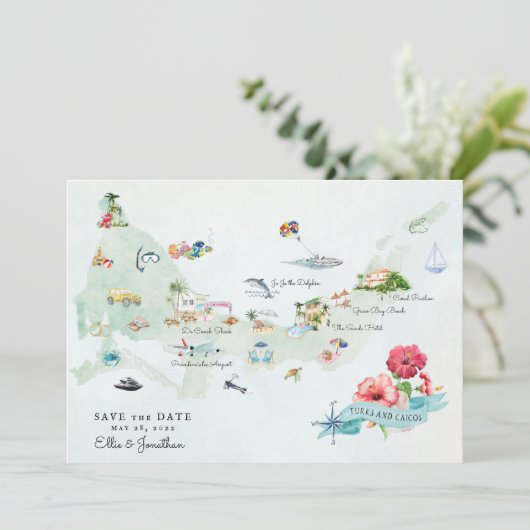 タークス&カイコス |結婚式の日程マップ 招待状 (スタンド正面)