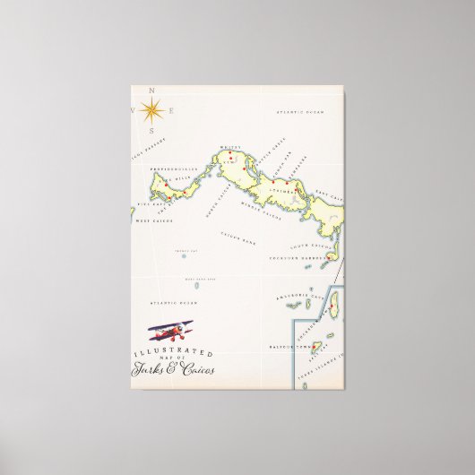 ターク図解入りの、写真付きのスとカイコスの地図 キャンバスプリント (正面)