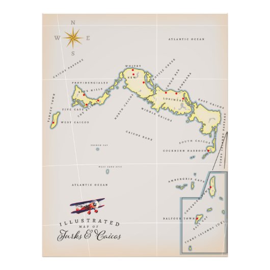 ターク図解入りの、写真付きのスとカイコスの地図 フォトプリント            (正面)