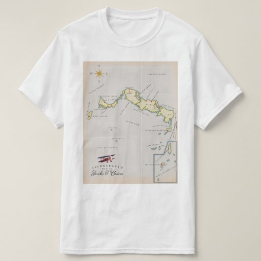 ターク図解入りの、写真付きのスとカイコスの地図 Tシャツ (デザイン正面)