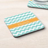 ターク/アクアウィットシェブロンカンタロープネームモノグラム コースター (左側)