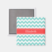 ターク/アクアウィットシェブロンコーラルレッドネームモノグラム マグネット (正面/裏面)