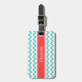 ターク/アクアウィットシェブロンコーラルレッドネームモノグラム ラゲッジタグ (正面縦)