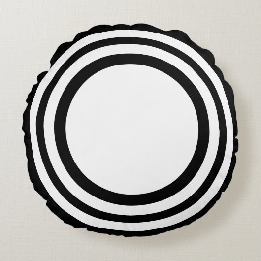 ターゲットのブルズアイ、黒と白の丸い枕 ラウンドクッション (正面)
