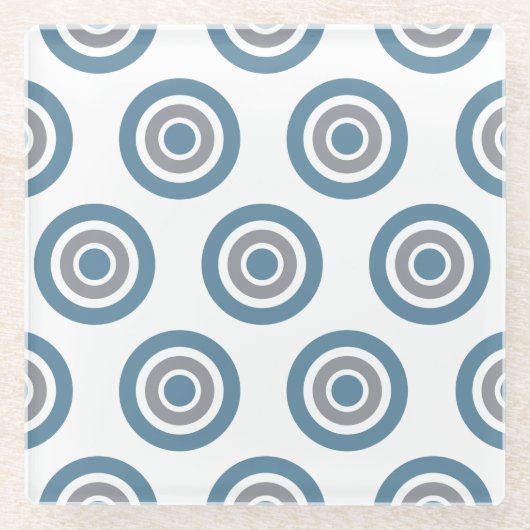 ターゲットパターングレーブルーホワイトガラスコースター ガラスコースター (正面)
