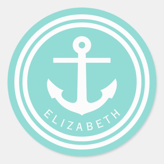 ターコイズいかりモノグラム封筒用シールメッセージカード ラウンドシール (正面)