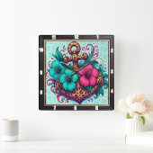 ターコイズいかり航海のデザイン スクエア壁時計 (ホーム)