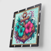 ターコイズいかり航海のデザイン スクエア壁時計 (傾斜)