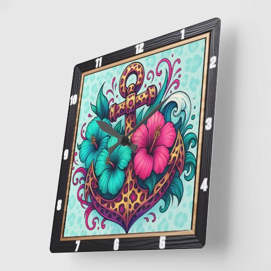 ターコイズいかり航海のデザイン スクエア壁時計 (傾斜)