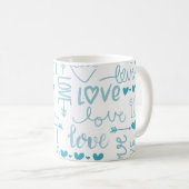 ターコイズおもしろいと愛モダンとハート コーヒーマグカップ (正面右)