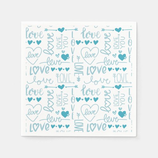 ターコイズおもしろいと愛モダンとハート スタンダードカクテルナプキン (正面)