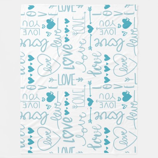 ターコイズおもしろいと愛モダンとハート フリースブランケット (正面)