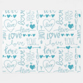 ターコイズおもしろいと愛モダンとハート フリースブランケット (正面(横))