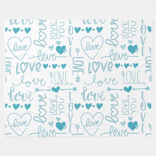 ターコイズおもしろいと愛モダンとハート フリースブランケット (正面(横))